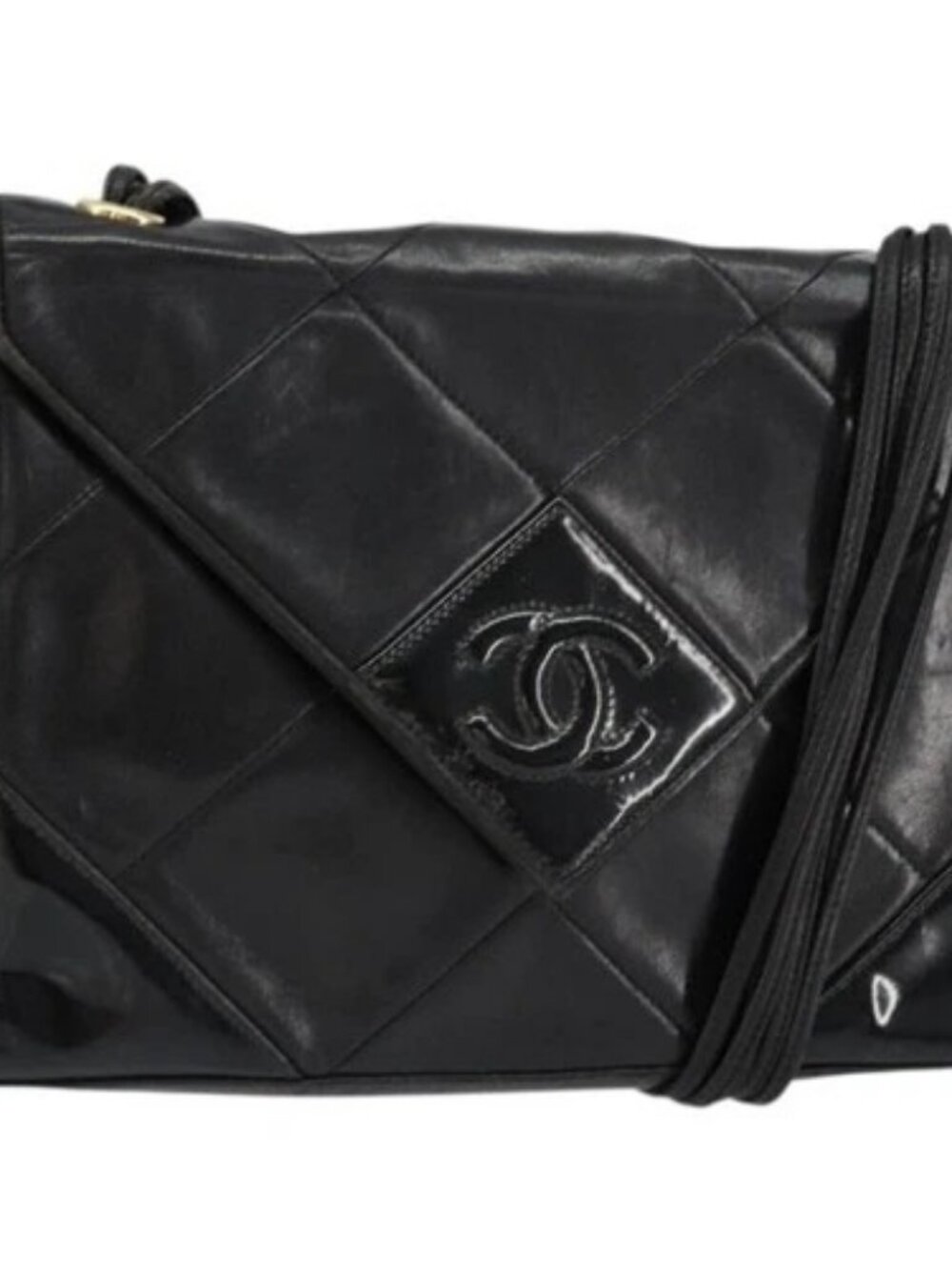 CHANEL Matelasse Shoulder Bag Lamb Skin Black Gold CC Auth BA8034